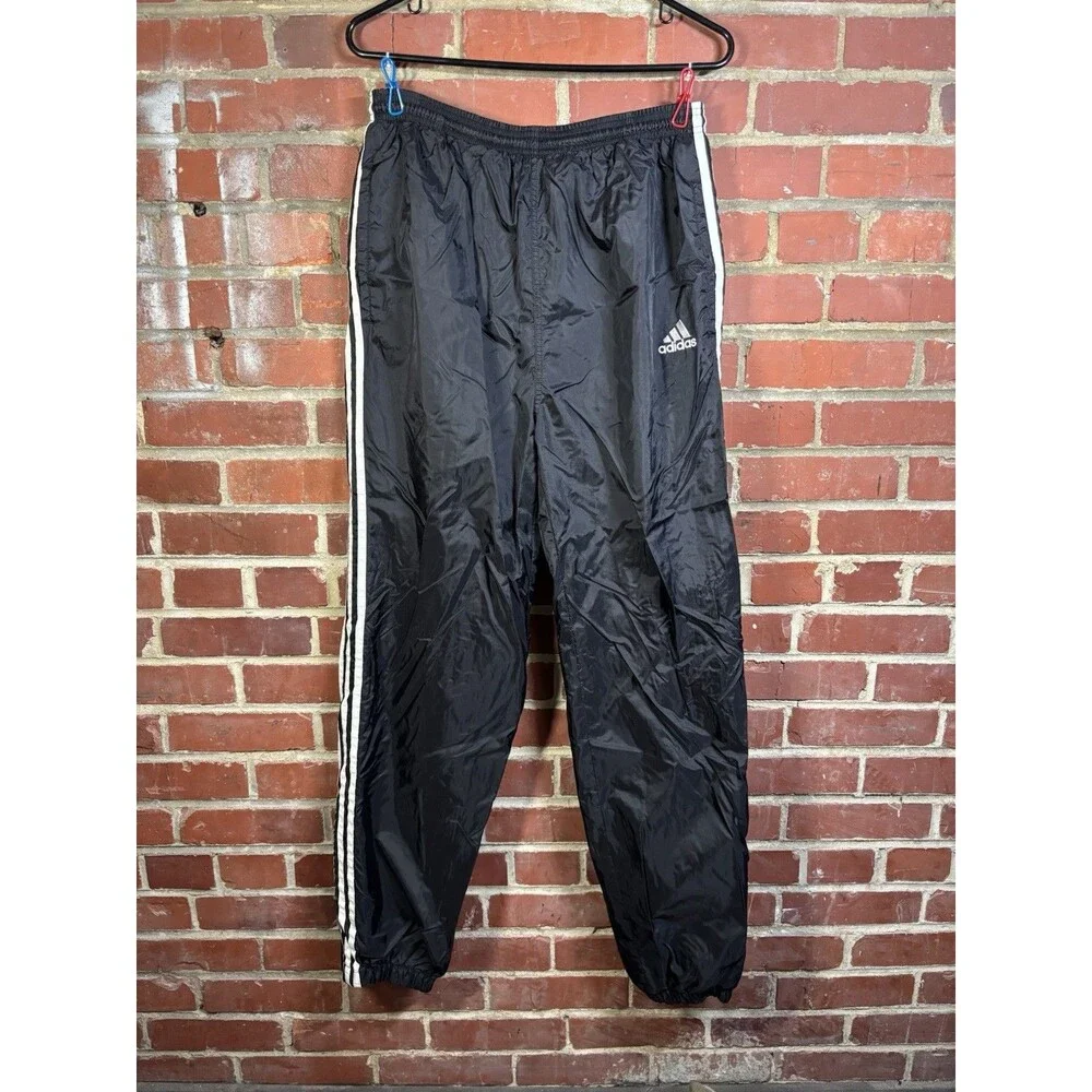 Vintage 90s Adidas 3 Stripe Black Track Pants Athletic Adult Size Large